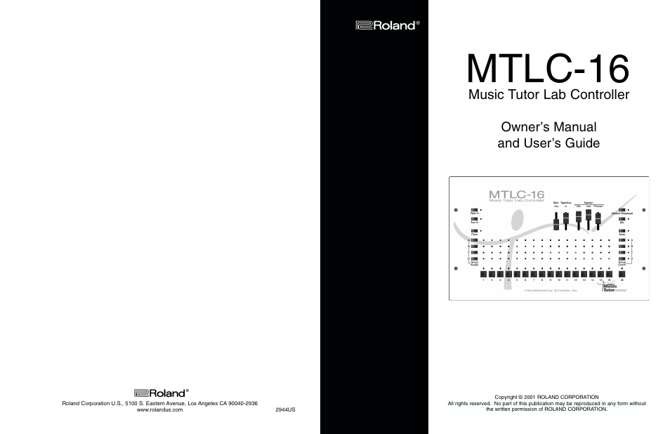 Mtlc-16, Music tutor lab controller, Owner’s manual and user’s guide | Âøòåˆî | Roland MTLC-16 User Manual | Page 48 / 48