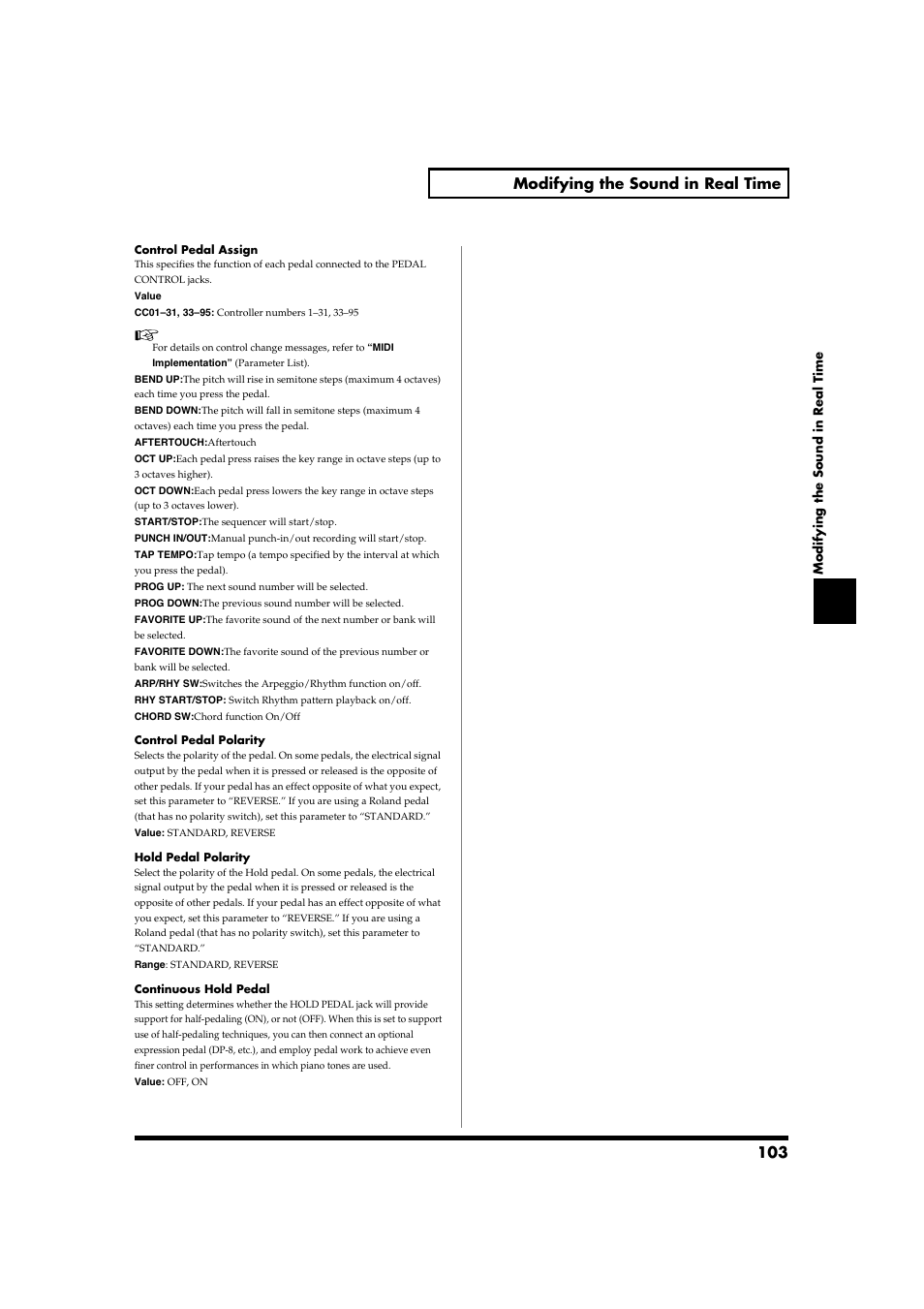 103 modifying the sound in real time | Roland Fantom-S88 User Manual | Page 103 / 228