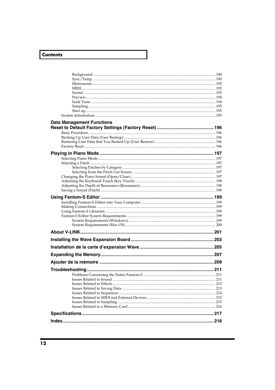 Roland Fantom-S88 User Manual | Page 12 / 228