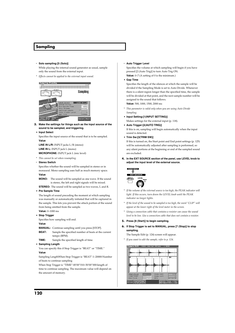 120 sampling | Roland Fantom-S88 User Manual | Page 120 / 228