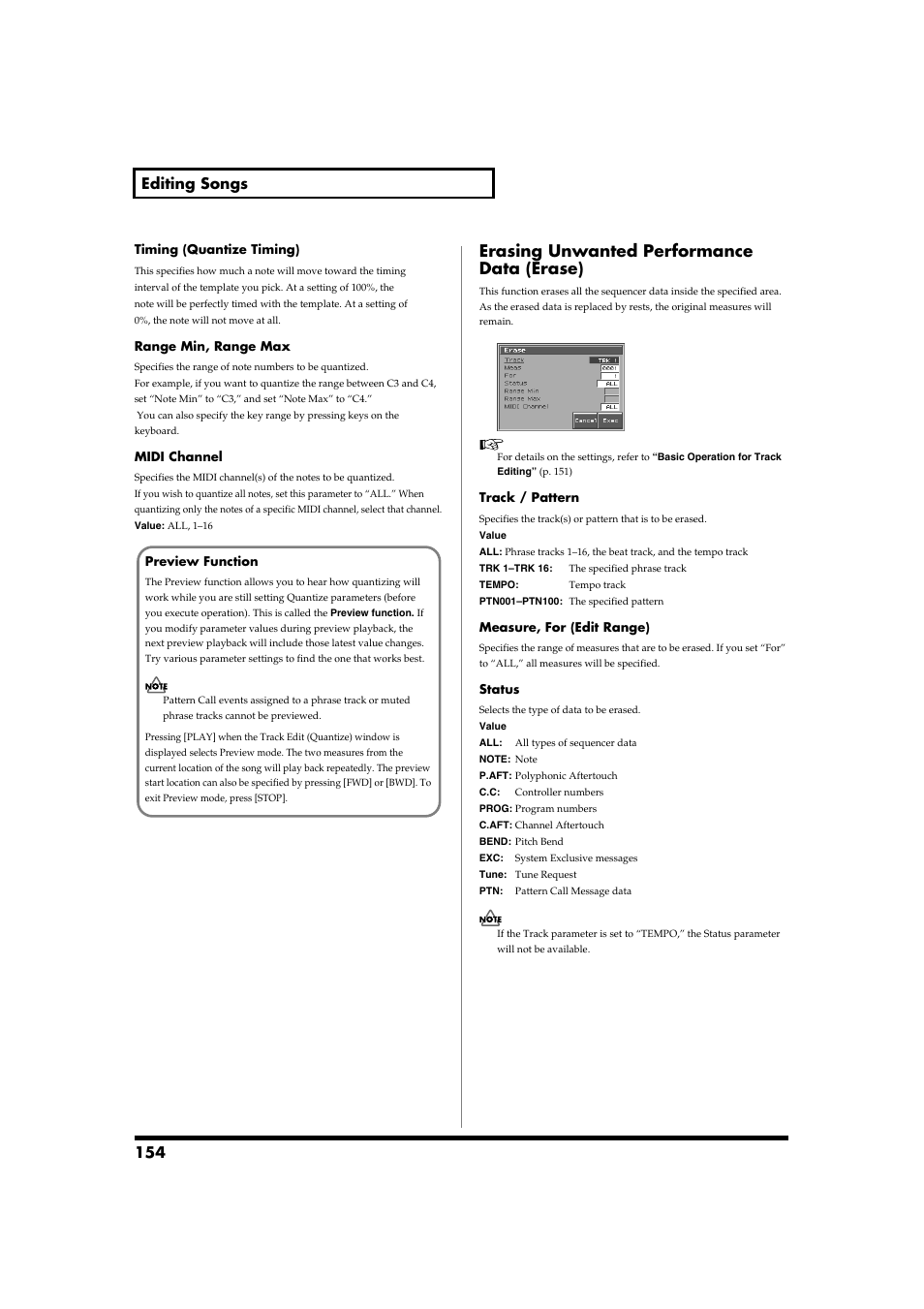 Erasing unwanted performance data (erase), P. 154, 154 editing songs | Roland Fantom-S88 User Manual | Page 154 / 228