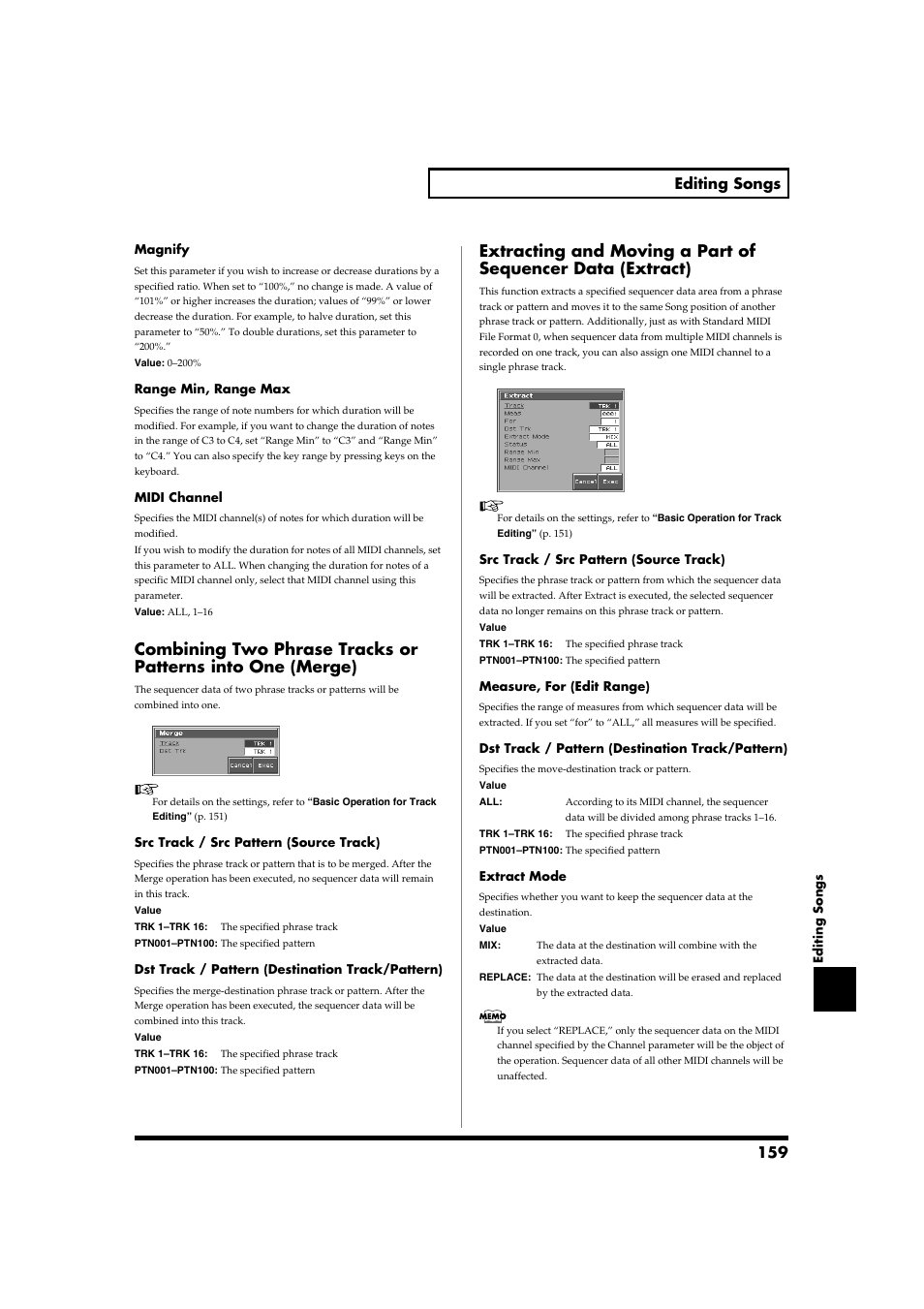 P. 159, 159 editing songs | Roland Fantom-S88 User Manual | Page 159 / 228