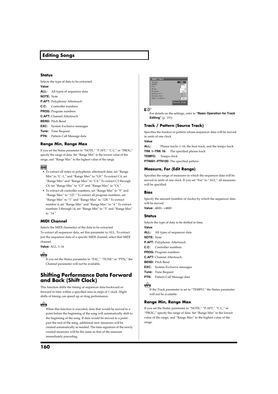 P. 160, 160 editing songs | Roland Fantom-S88 User Manual | Page 160 / 228