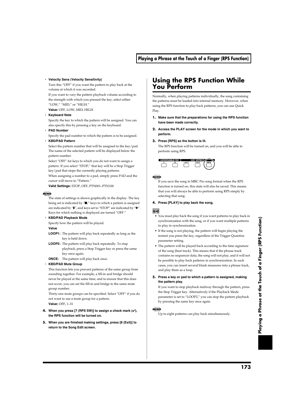 Using the rps function while you perform | Roland Fantom-S88 User Manual | Page 173 / 228