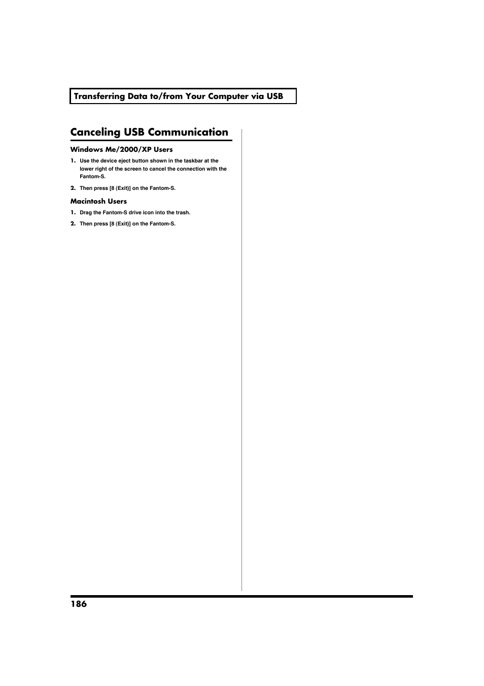 Canceling usb communication | Roland Fantom-S88 User Manual | Page 186 / 228