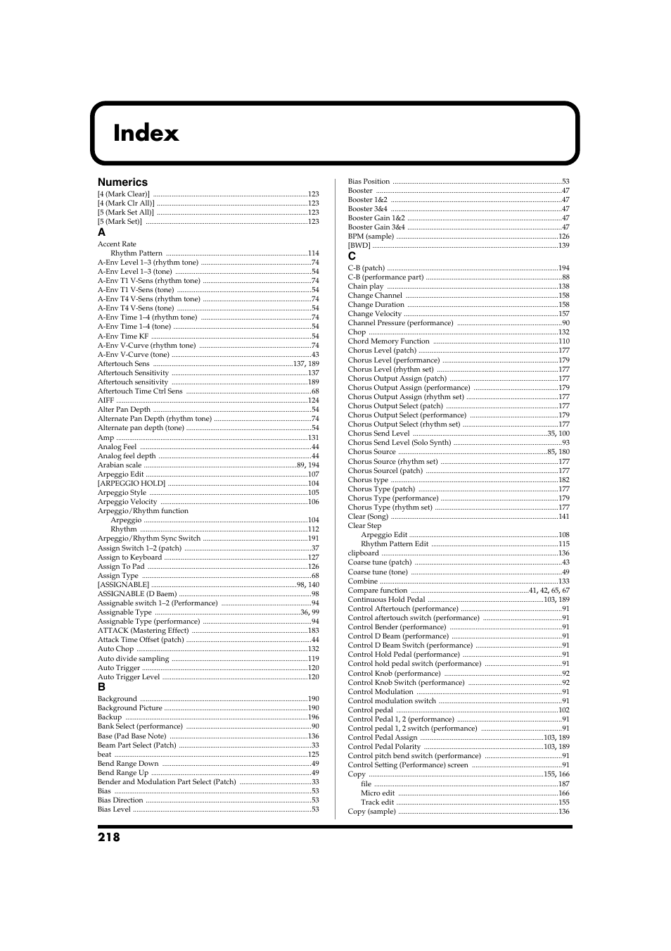 Index | Roland Fantom-S88 User Manual | Page 218 / 228