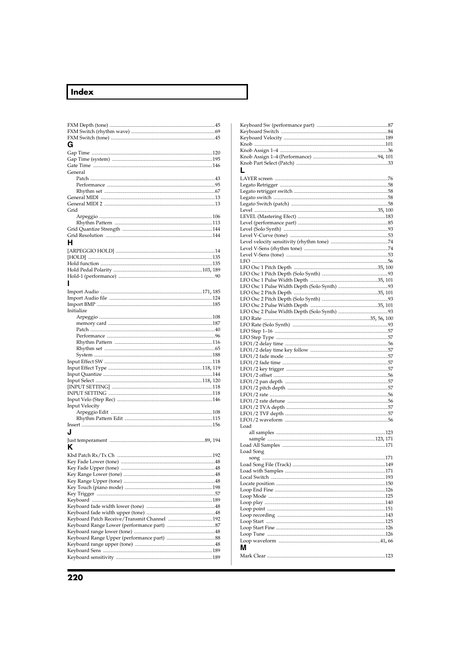 220 index | Roland Fantom-S88 User Manual | Page 220 / 228