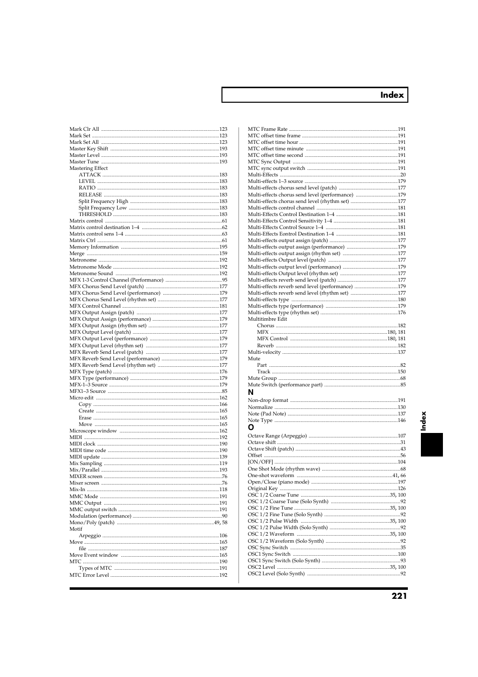 221 index | Roland Fantom-S88 User Manual | Page 221 / 228