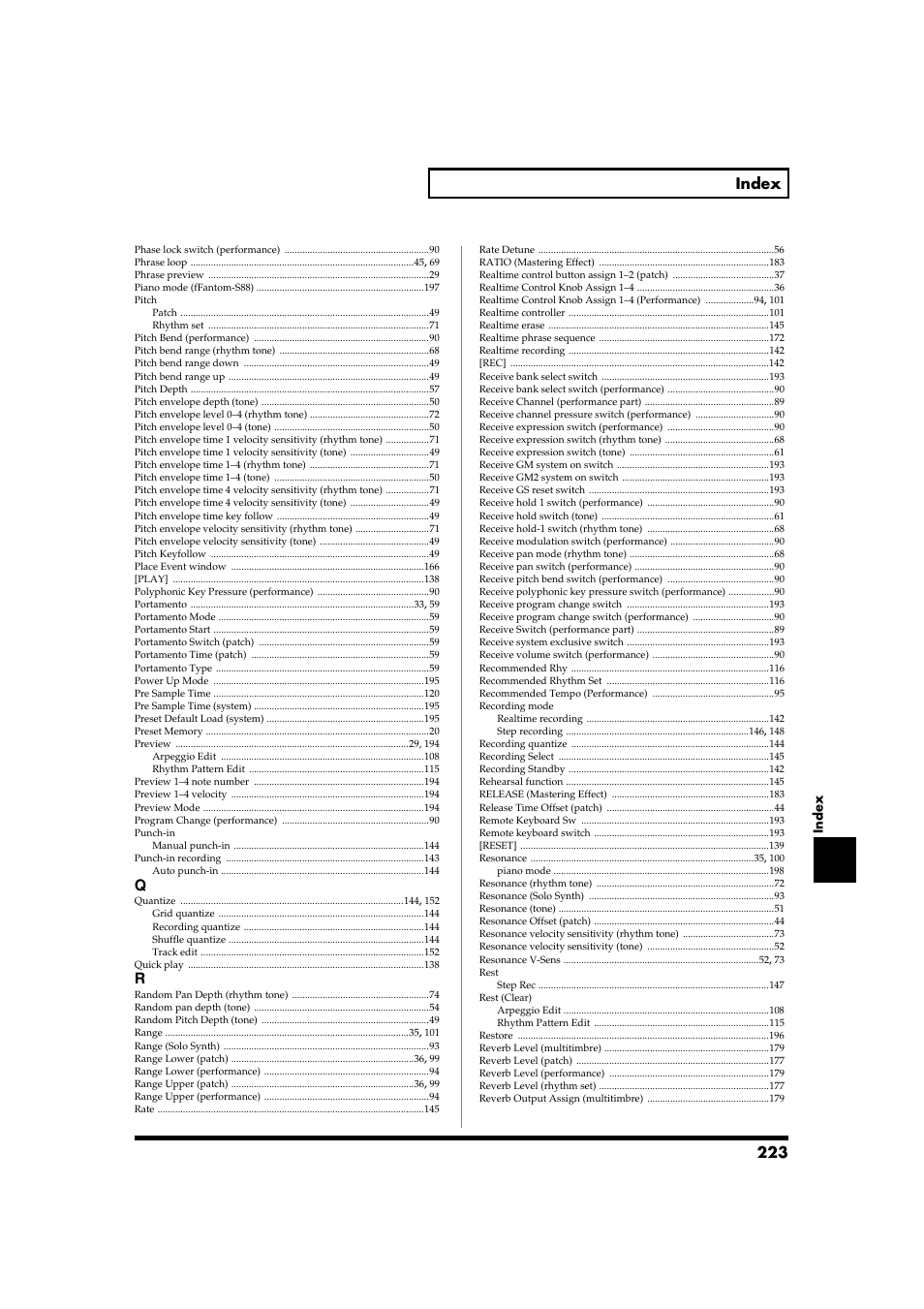 223 index | Roland Fantom-S88 User Manual | Page 223 / 228