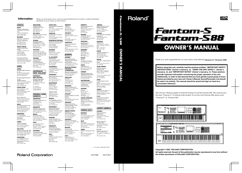 Owner’s manual, Information | Roland Fantom-S88 User Manual | Page 228 / 228