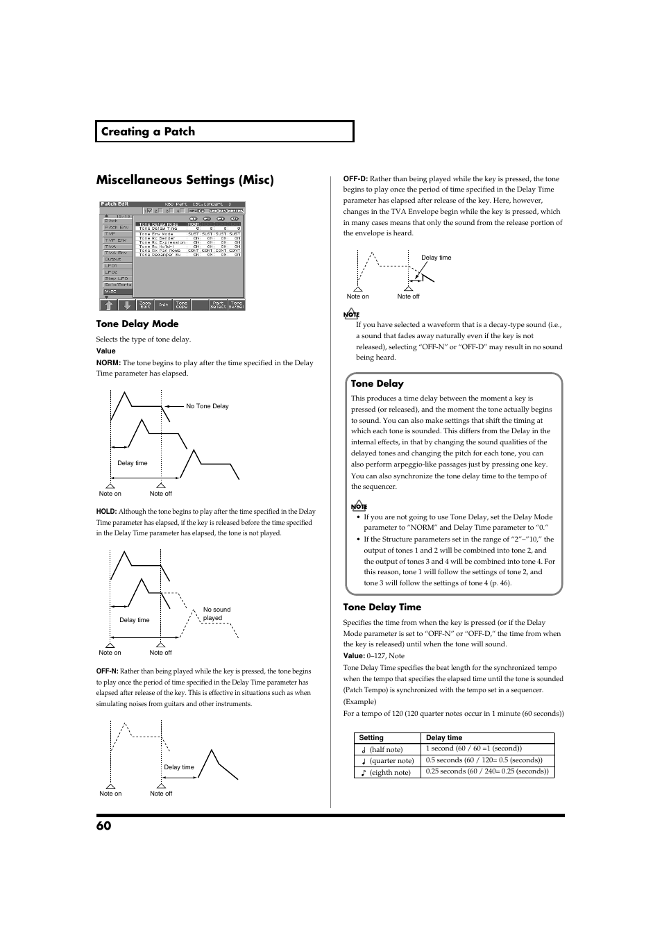 Miscellaneous settings (misc), Miscellaneous settings (misc.), 60 creating a patch | Roland Fantom-S88 User Manual | Page 60 / 228