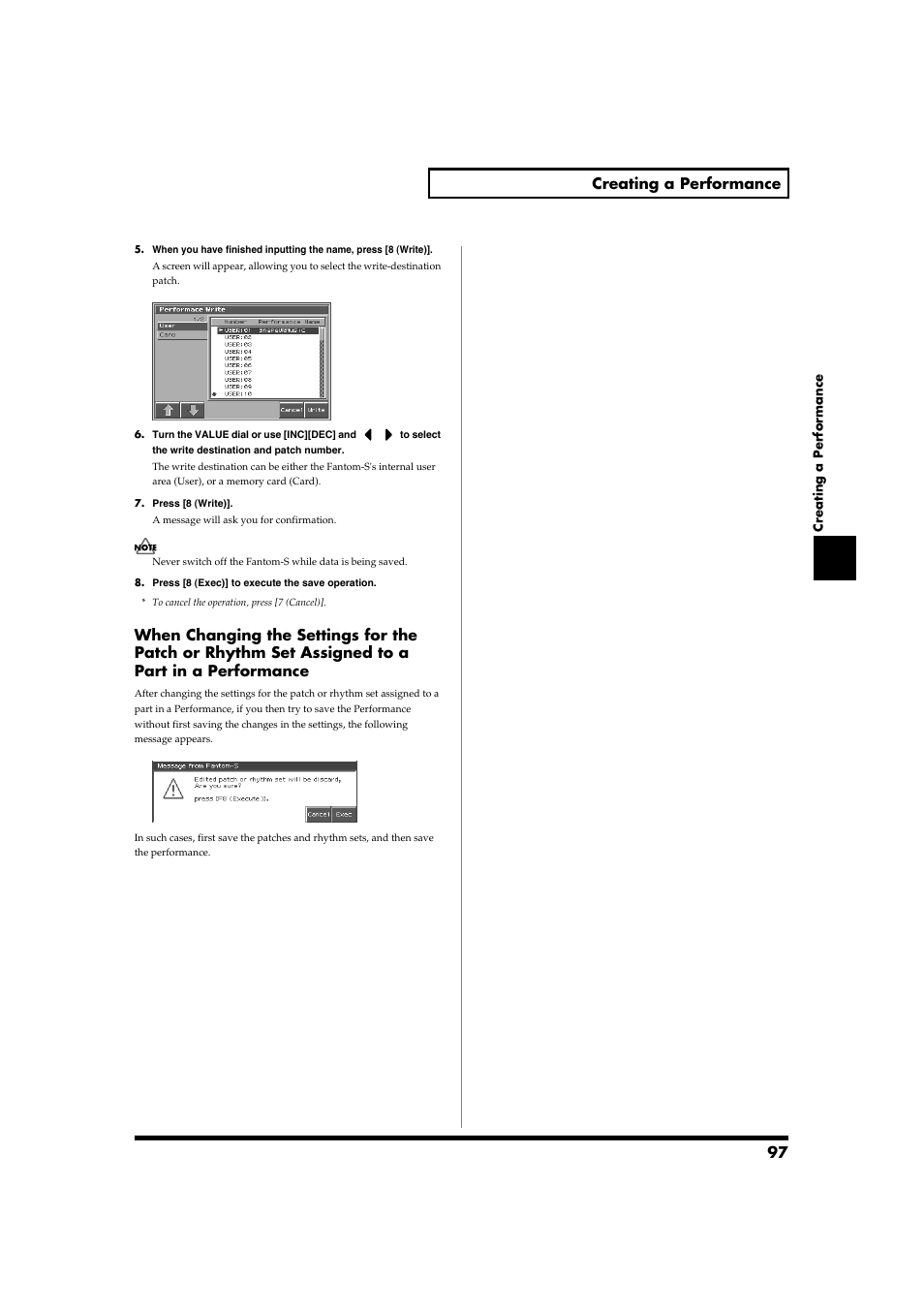 97 creating a performance | Roland Fantom-S88 User Manual | Page 97 / 228