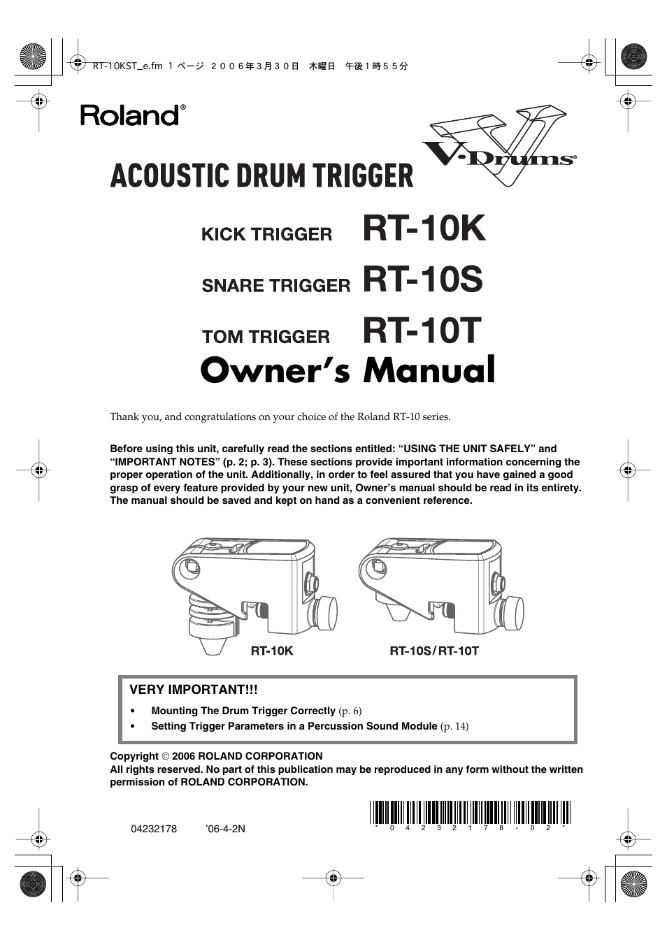 Roland RT-10T User Manual | 18 pages