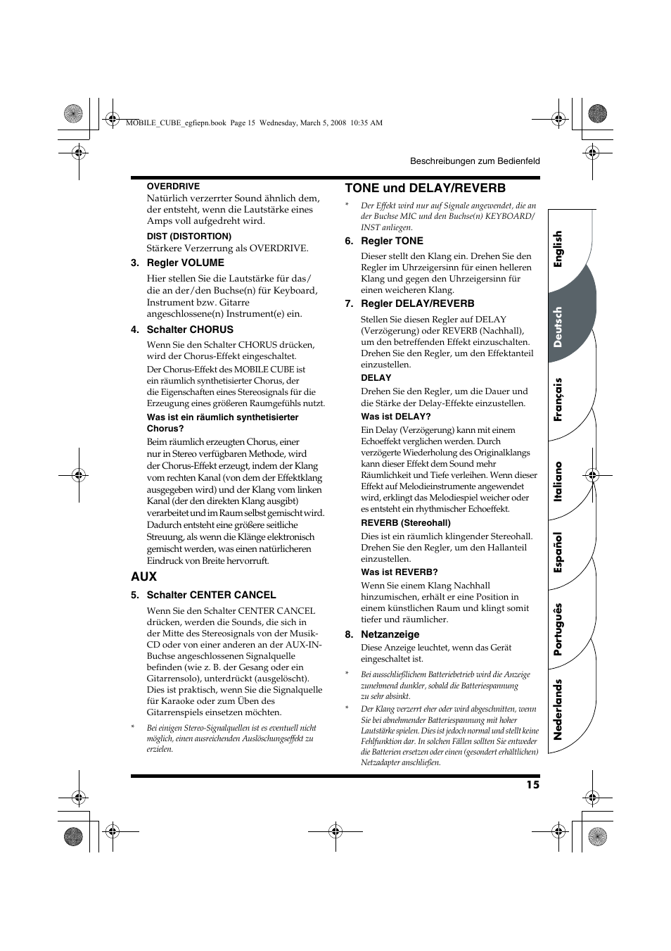 Tone und delay/reverb | Roland MOBILE CUBE User Manual | Page 15 / 64