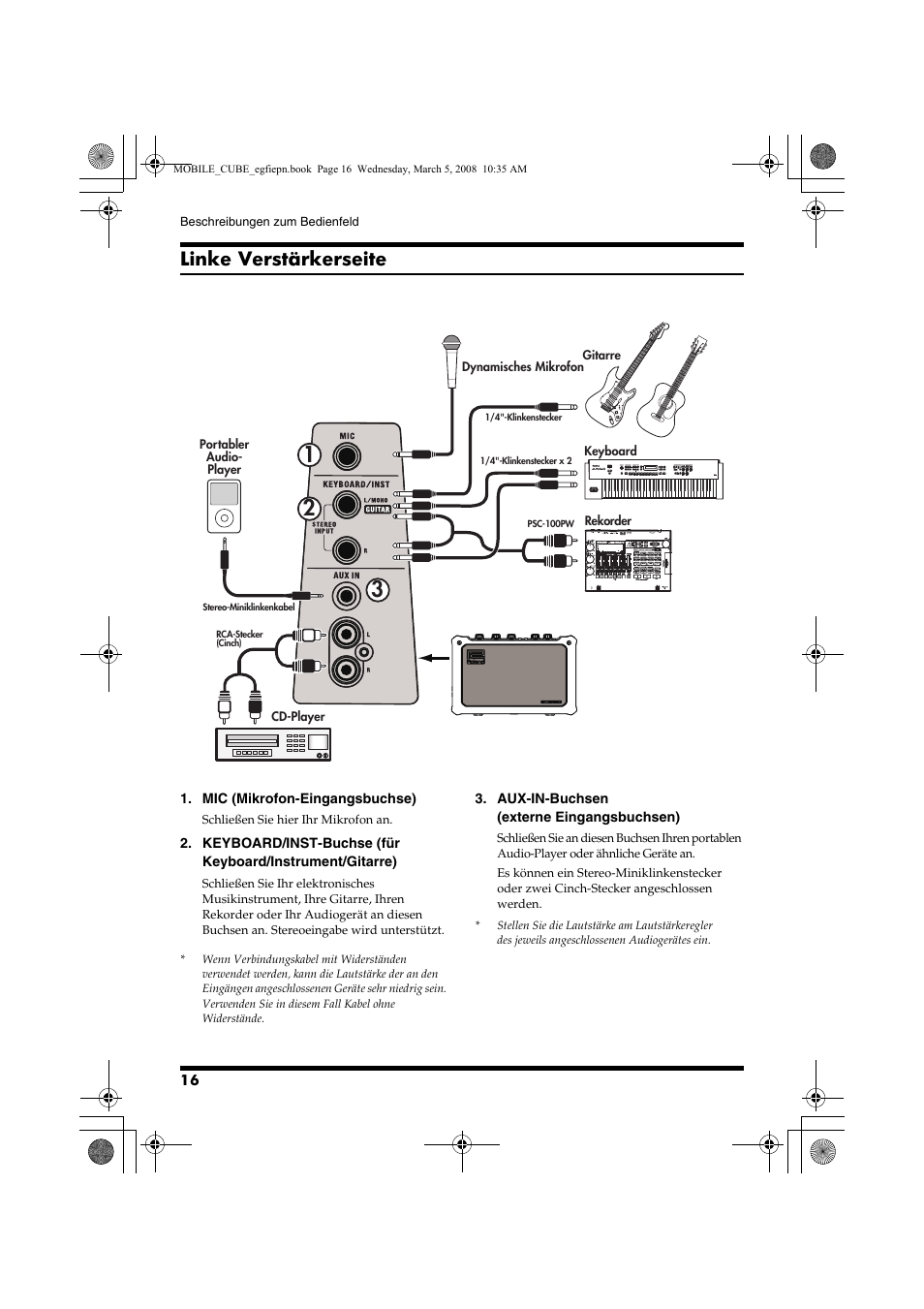 Linke verstärkerseite | Roland MOBILE CUBE User Manual | Page 16 / 64