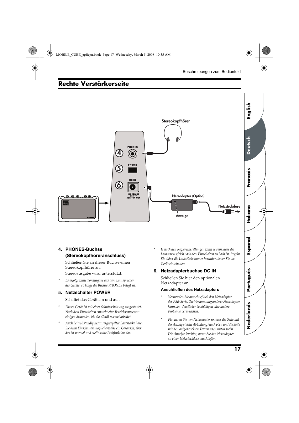 Rechte verstärkerseite | Roland MOBILE CUBE User Manual | Page 17 / 64