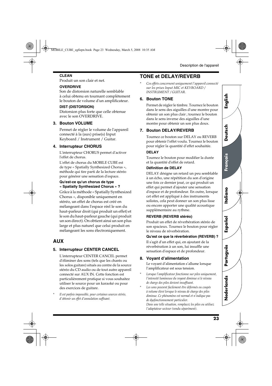 Tone et delay/reverb | Roland MOBILE CUBE User Manual | Page 23 / 64
