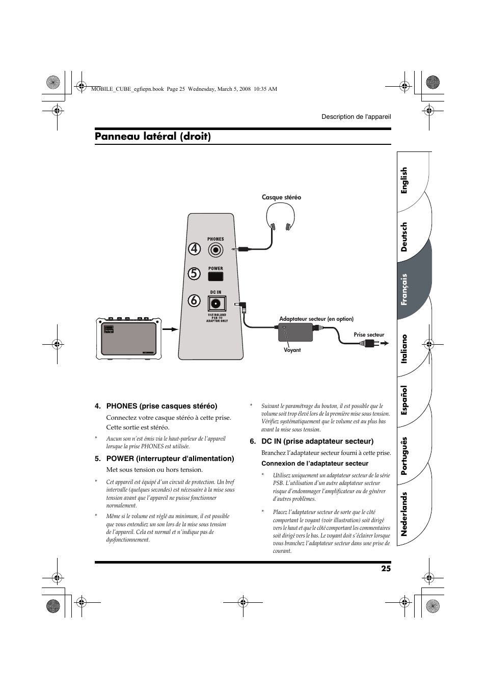 Panneau latéral (droit) | Roland MOBILE CUBE User Manual | Page 25 / 64