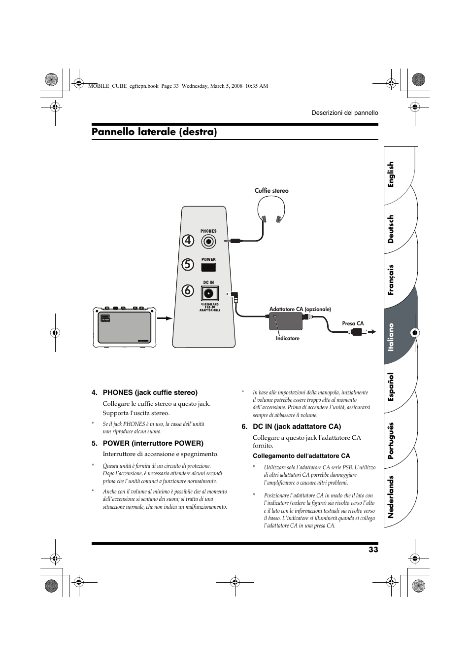 Pannello laterale (destra) | Roland MOBILE CUBE User Manual | Page 33 / 64