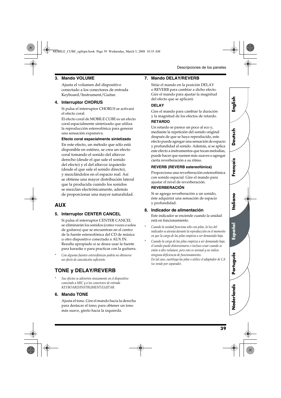 Tone y delay/reverb | Roland MOBILE CUBE User Manual | Page 39 / 64