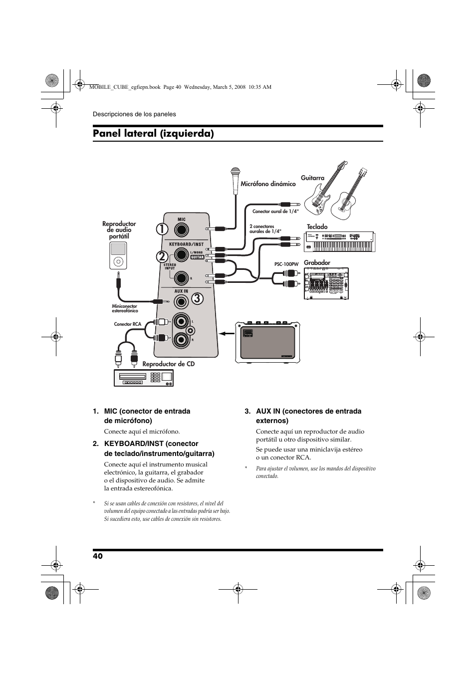 Panel lateral (izquierda) | Roland MOBILE CUBE User Manual | Page 40 / 64
