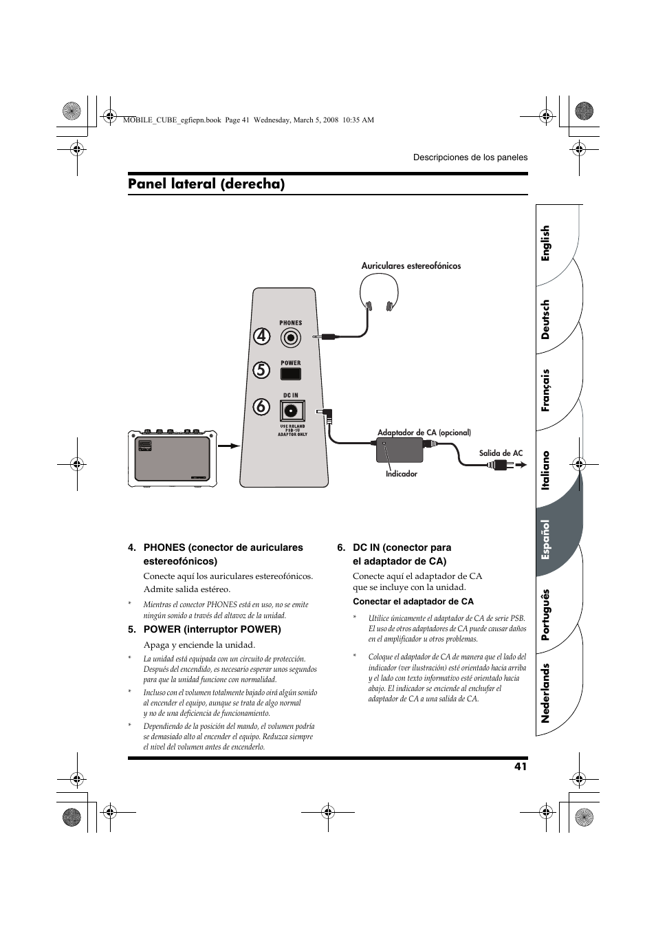 Panel lateral (derecha) | Roland MOBILE CUBE User Manual | Page 41 / 64