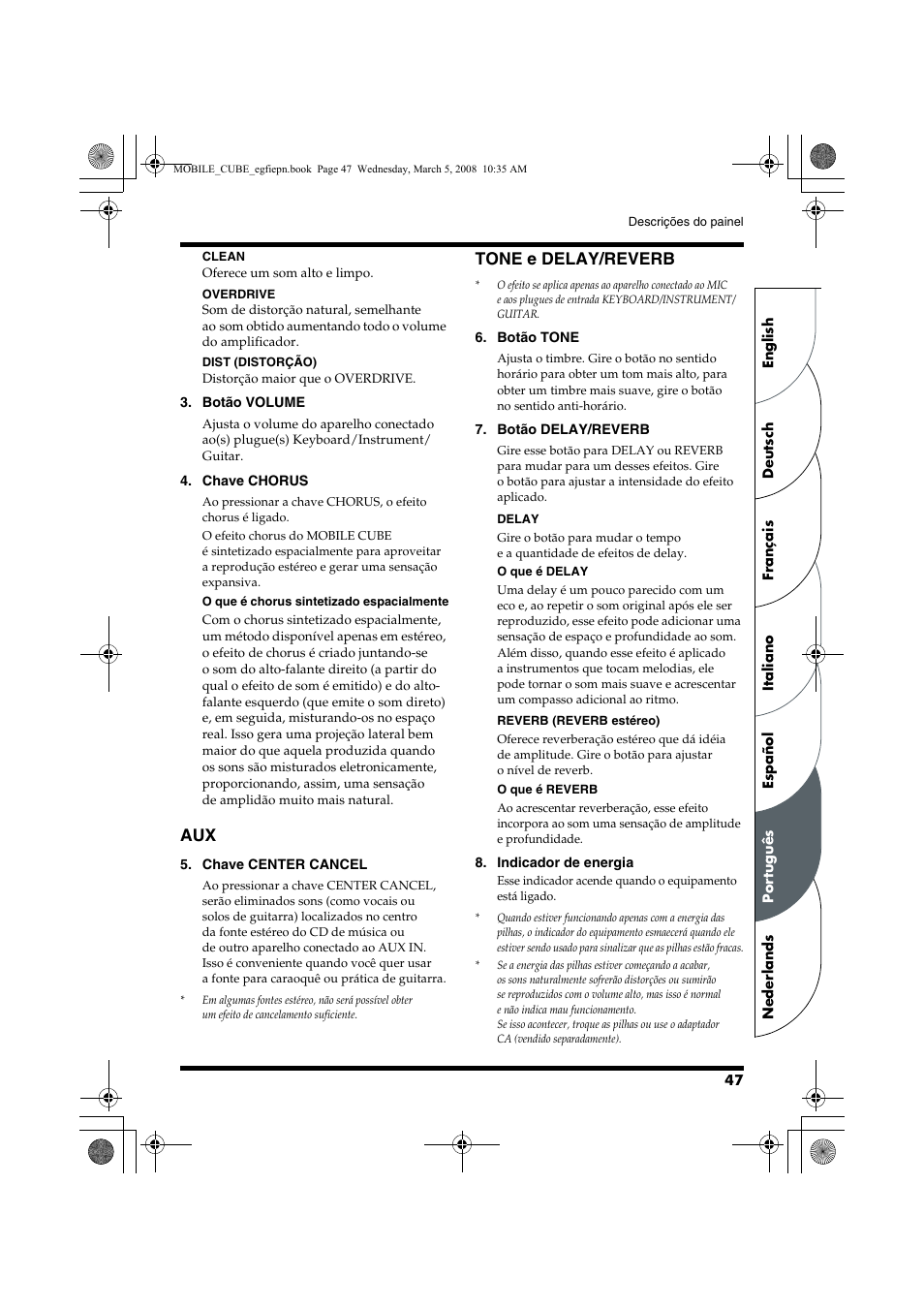 Tone e delay/reverb | Roland MOBILE CUBE User Manual | Page 47 / 64
