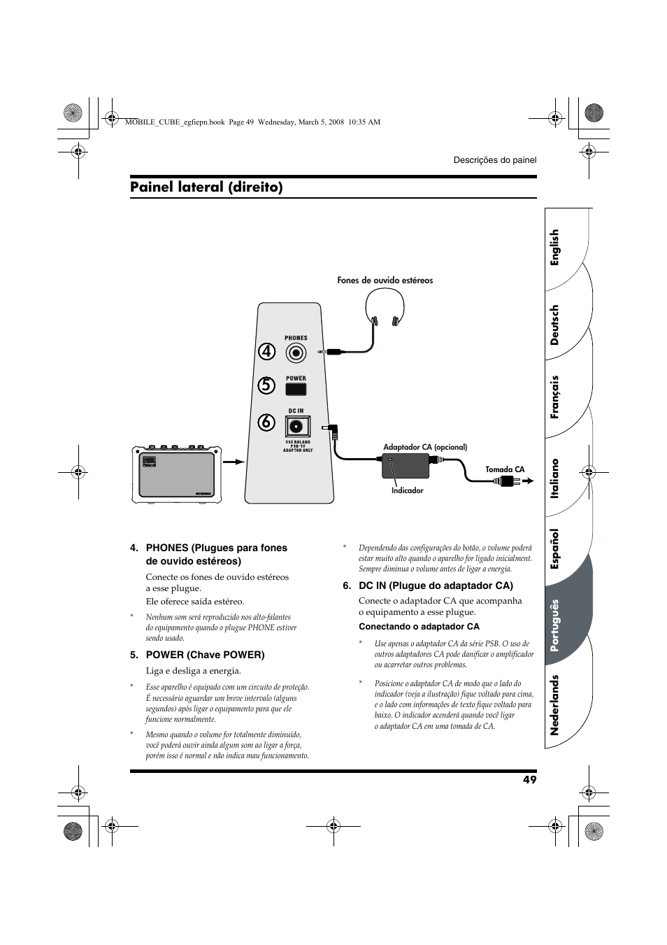 Painel lateral (direito) | Roland MOBILE CUBE User Manual | Page 49 / 64