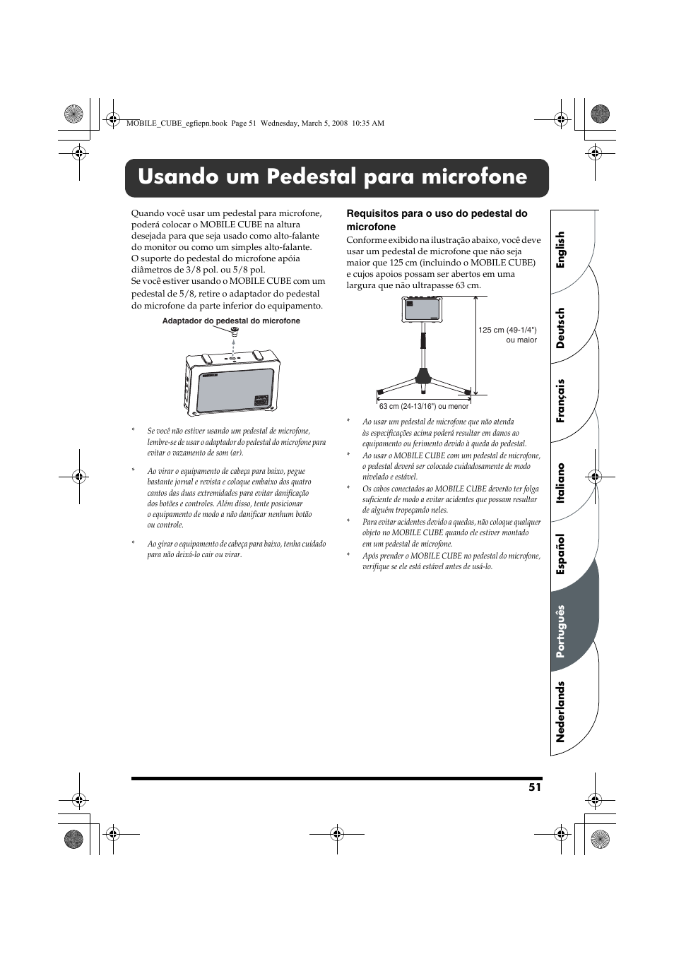 Usando um pedestal para microfone | Roland MOBILE CUBE User Manual | Page 51 / 64