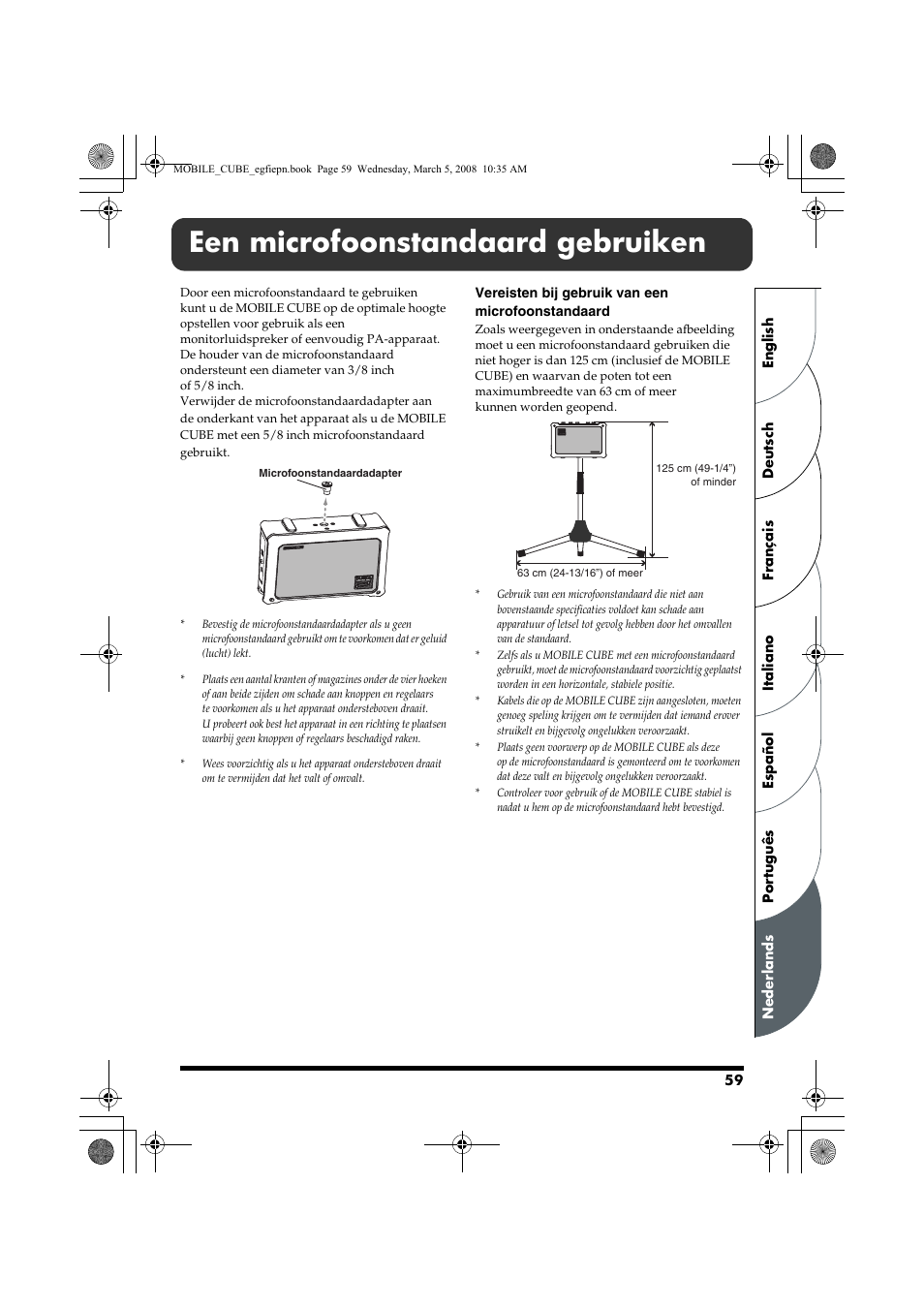 Een microfoonstandaard gebruiken | Roland MOBILE CUBE User Manual | Page 59 / 64