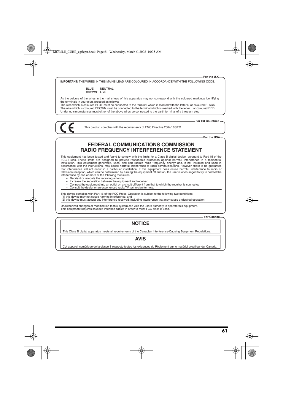 Notice avis | Roland MOBILE CUBE User Manual | Page 61 / 64