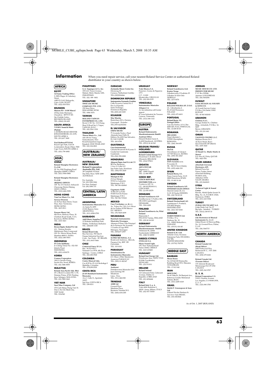 Information | Roland MOBILE CUBE User Manual | Page 63 / 64
