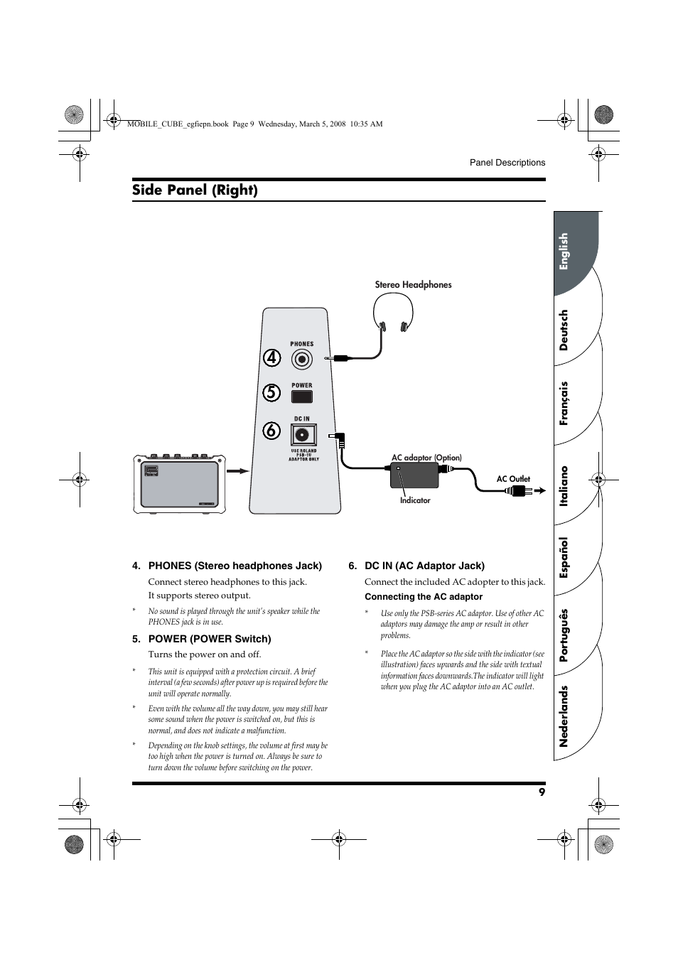 Side panel (right) | Roland MOBILE CUBE User Manual | Page 9 / 64