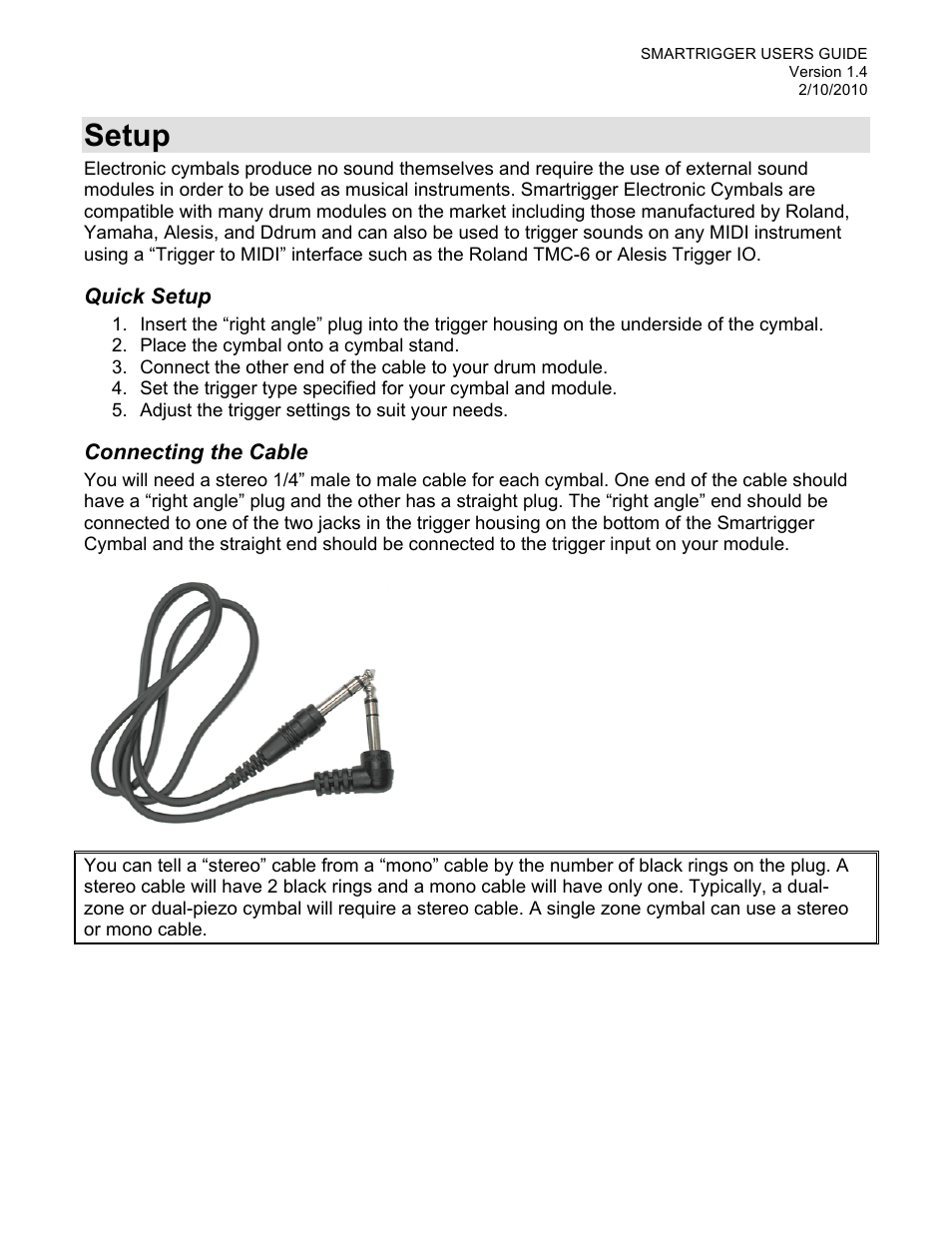 Setup | Roland TD-20 User Manual | Page 5 / 22