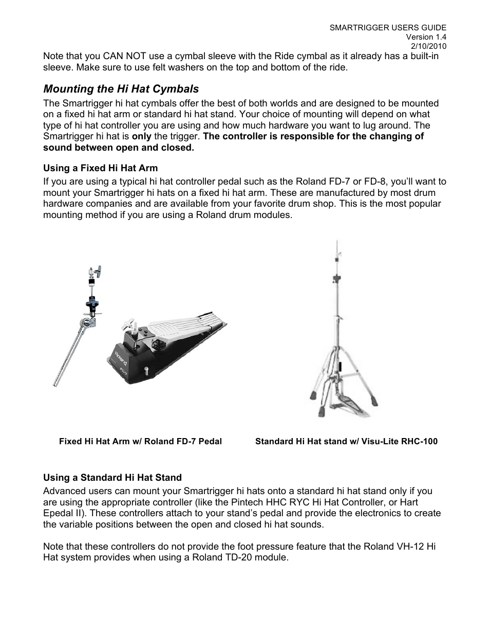 Mounting the hi hat cymbals | Roland TD-20 User Manual | Page 7 / 22