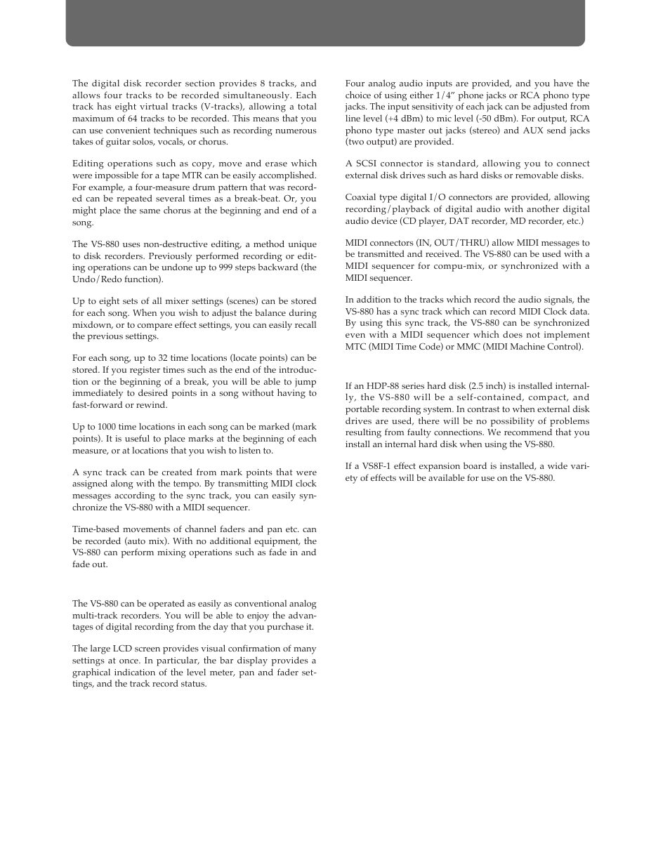Main features | Roland Vs-880 User Manual | Page 10 / 154