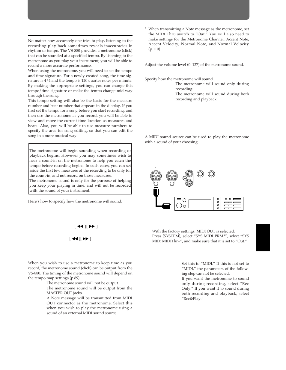 Chapter 9 other convenient functions, Sounding the metronome | Roland Vs-880 User Manual | Page 109 / 154