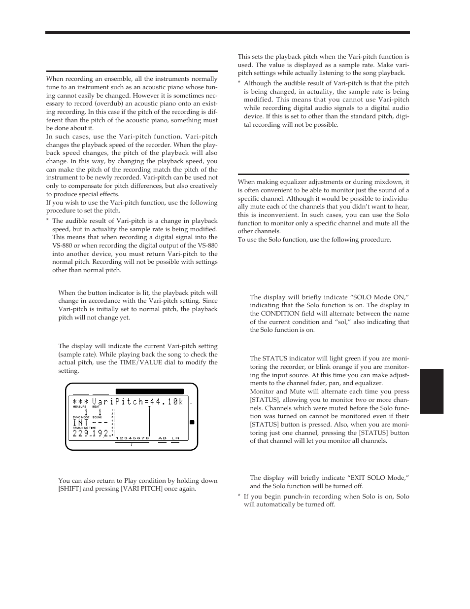 Changing the pitch during playback (vari-pitch), Listening only to a specific channel (solo) | Roland Vs-880 User Manual | Page 111 / 154