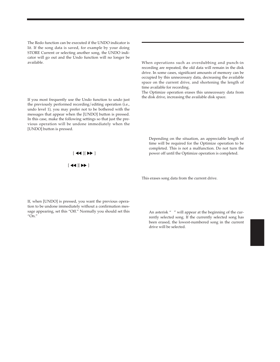 When the disk has little remaining space, Canceling the last-performed undo (redo), Canceling only the last-per- formed operation | Roland Vs-880 User Manual | Page 113 / 154