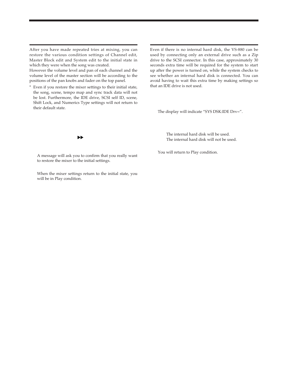 Restoring the mixer settings to the initial state, If there is no internal hard disk | Roland Vs-880 User Manual | Page 116 / 154