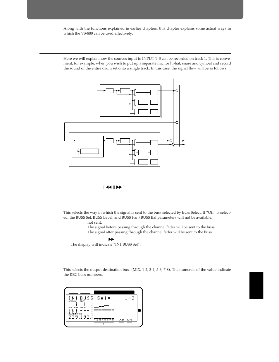 Recording multiple sources to one track, Buss sw (buss switch), Buss sel (buss select) | Roland Vs-880 User Manual | Page 117 / 154
