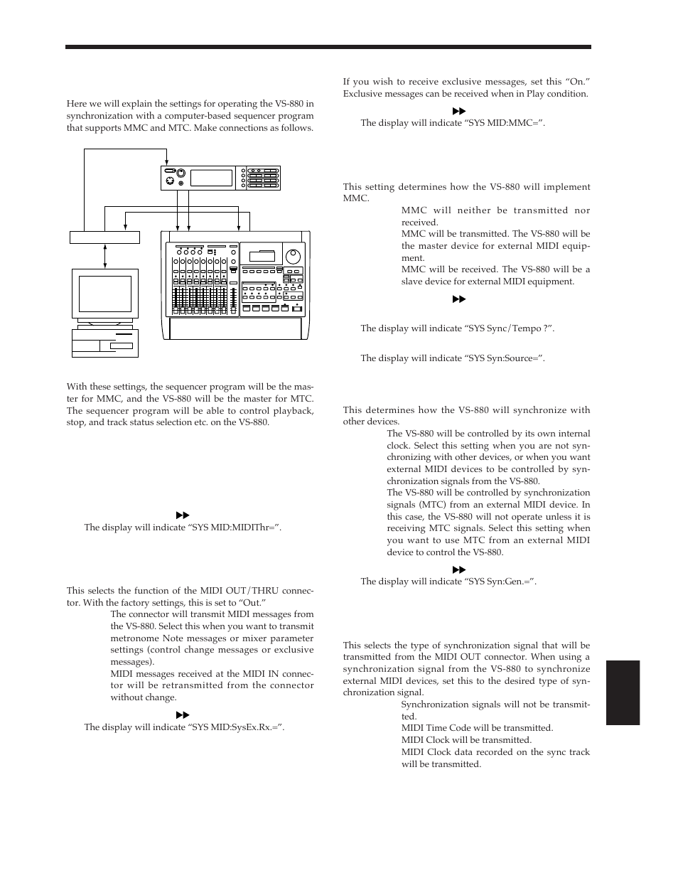 Operating the vs-880 from an mmc-compatible device, Make settings for the vs-880 | Roland Vs-880 User Manual | Page 125 / 154