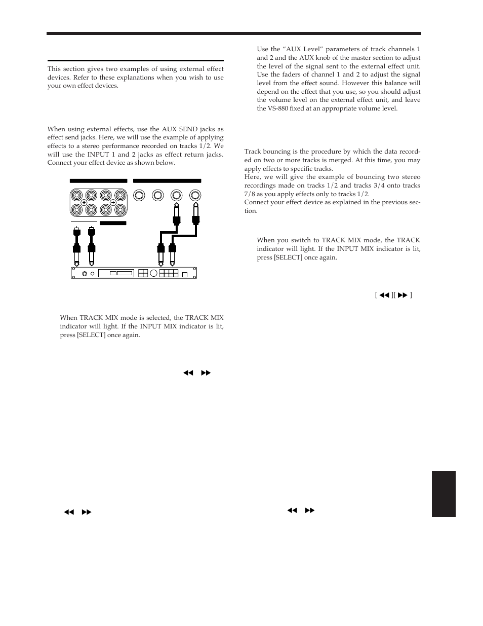 Using external effect units, Applying an effect during playback, Applying an effect while bouncing tracks | Roland Vs-880 User Manual | Page 127 / 154
