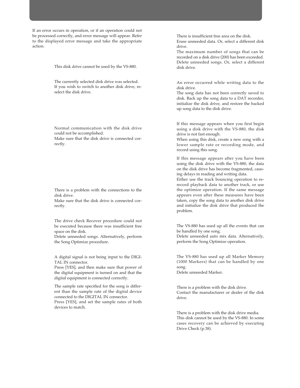 Error messages | Roland Vs-880 User Manual | Page 134 / 154
