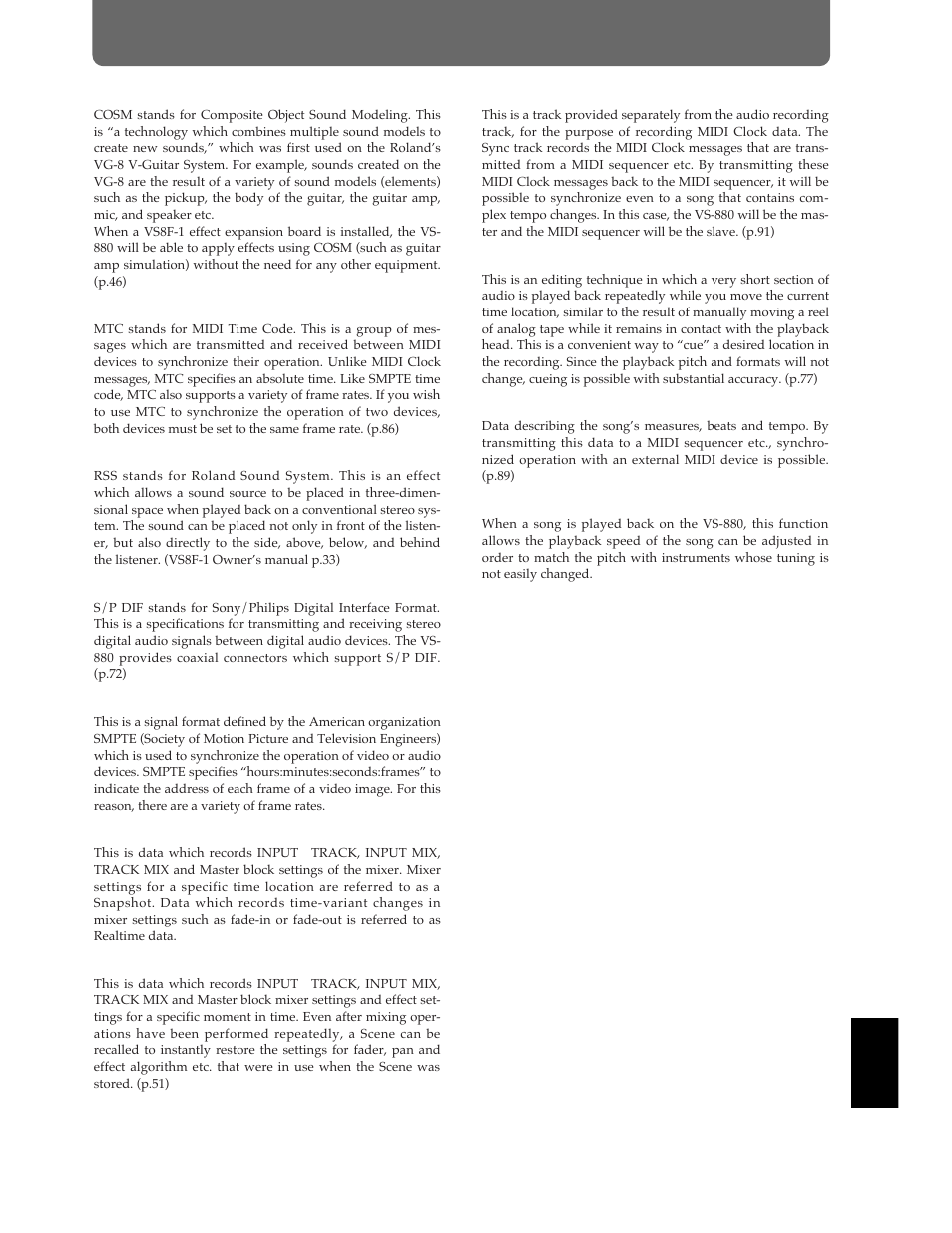 Glossary | Roland Vs-880 User Manual | Page 145 / 154
