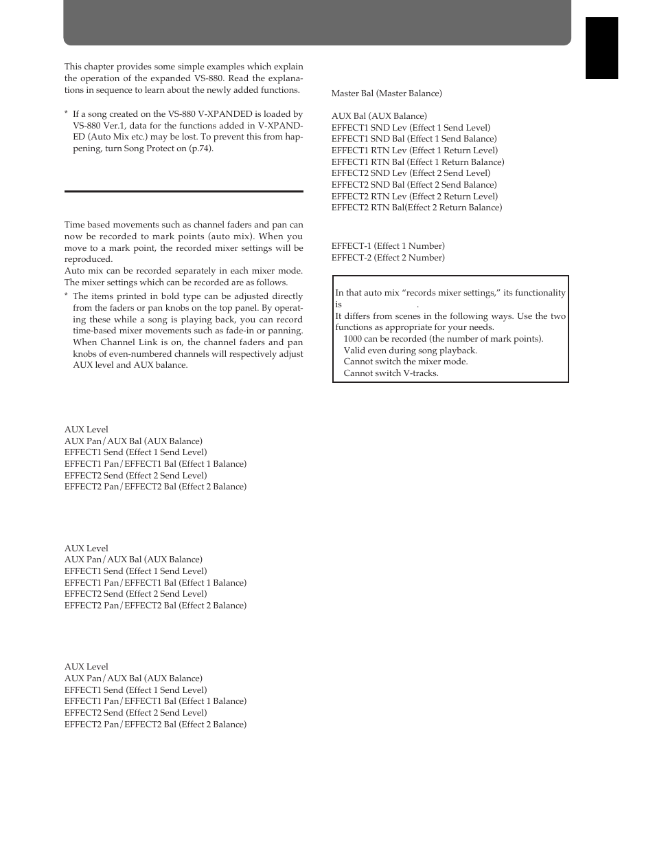 Chapter 1 trying out the expanded functions, Mixer-related, Using auto mix | Roland Vs-880 User Manual | Page 17 / 154