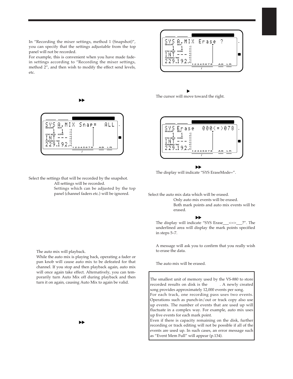 Playing back the auto mix, Erasing the auto mix | Roland Vs-880 User Manual | Page 19 / 154