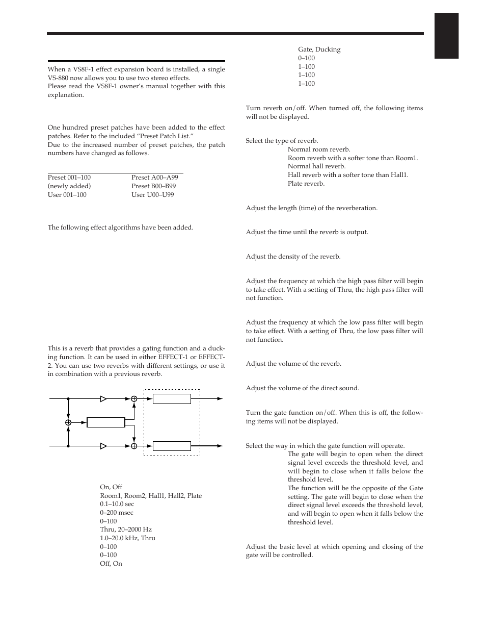 Effect related, Newly added preset patches, Newly added algorithms | Reverb 2 | Roland Vs-880 User Manual | Page 23 / 154