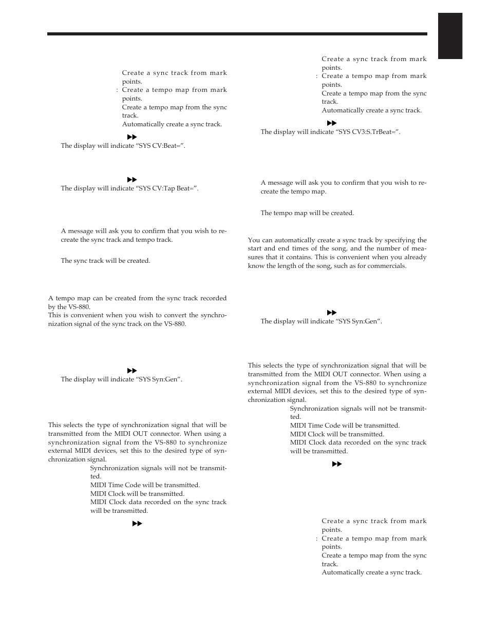 Generating the tempo map from the sync track, Creating the sync track automatically | Roland Vs-880 User Manual | Page 41 / 154