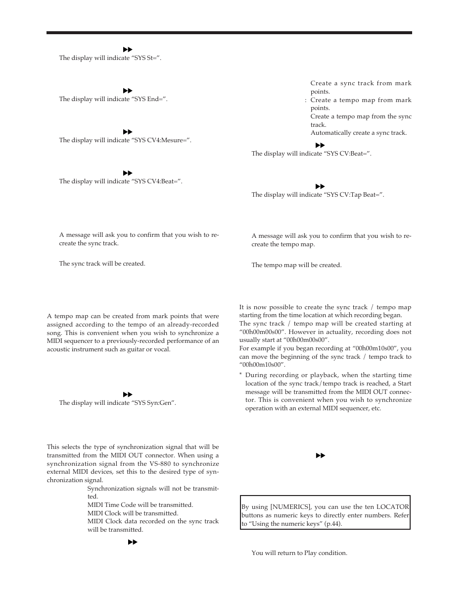 Using the tempo map, Adding an offset to the sync track/tempo map, Generating a tempo map from mark points | Roland Vs-880 User Manual | Page 42 / 154